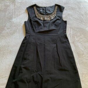 Alfani Elegant Black Cocktail Dress and Slip with Silver Beaded Neckline Size 10